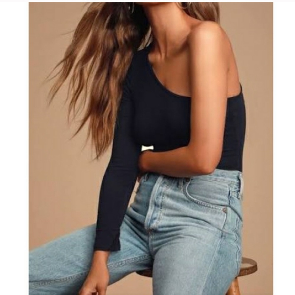 StyleKeepers One Shoulder Long Sleeve Black Top S - Picture 2 of 4